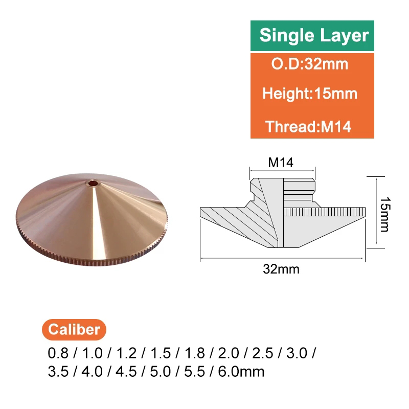 Fiber Laser Skärhuvud Diameter 32mm Plus CNC Svetsmaskin Munstycke Enkel- och Dubbellager Diameter 0,8-6,0 Gänga 14mm