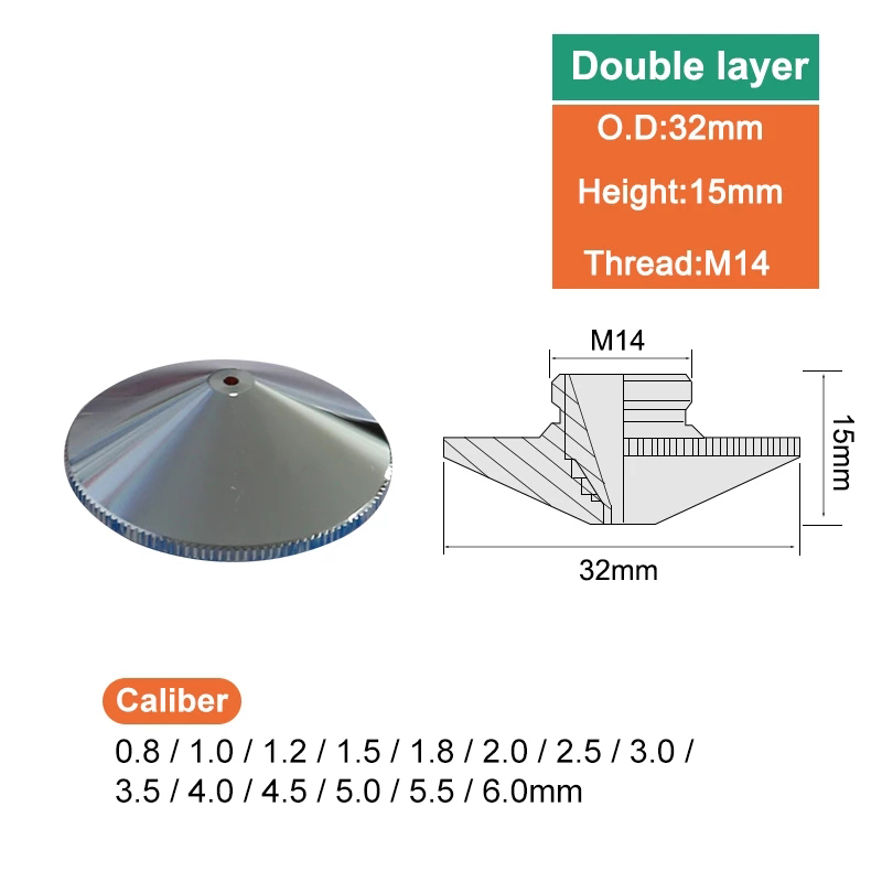 Fiber Laser Skärhuvud Diameter 32mm Plus CNC Svetsmaskin Munstycke Enkel- och Dubbellager Diameter 0,8-6,0 Gänga 14mm