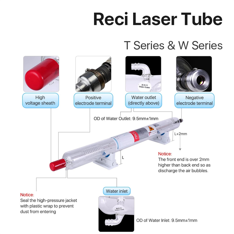  Reci W2/T2 90W-100W CO2 laserrör Trälåda förpackning CO2 lasergraveringsskärmaskin 